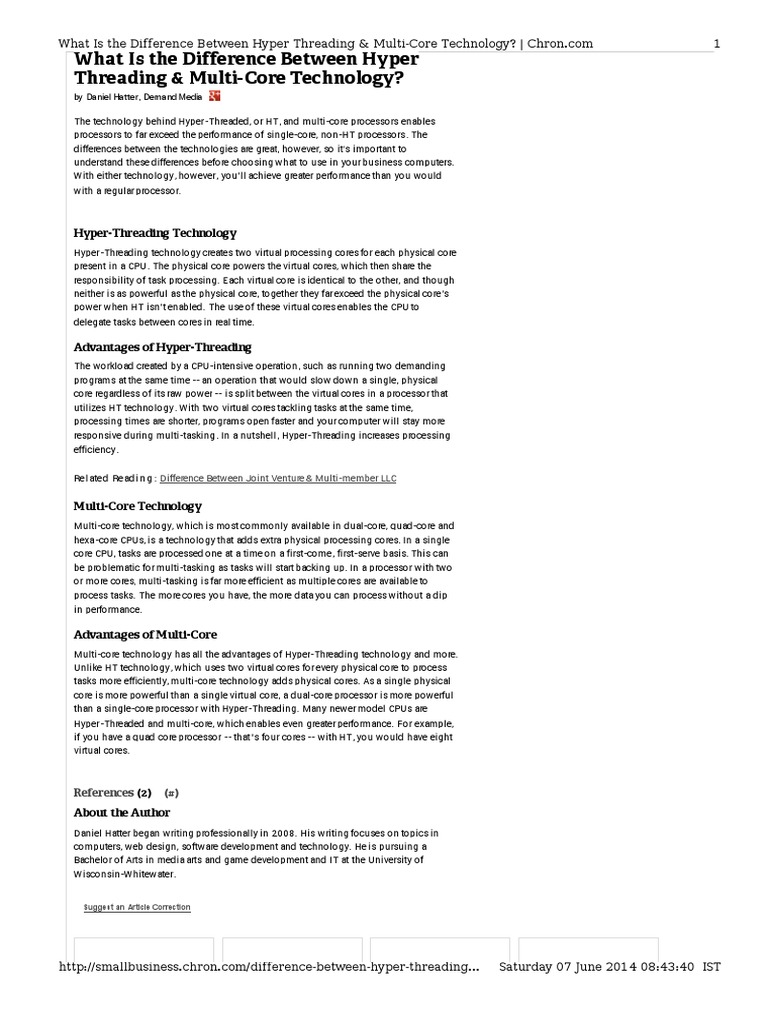 Difference Between Hyper Threading & MultiCore Technology PDF PDF
