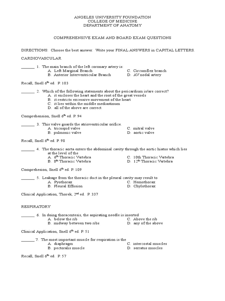 Anatomy Exam Questions and Answers | PDF | Lung | Liver