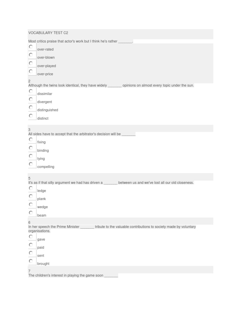 Vocabulary Test C2 Nature