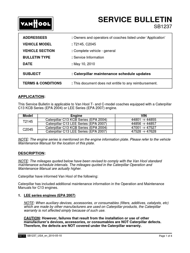 Sb1237 Caterpillar Maintenance Schedule Updates PDF Clutch Fuel Economy In Automobiles