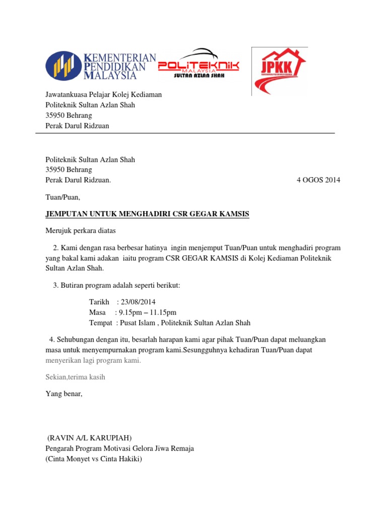 Surat Jemputan Program Pdf