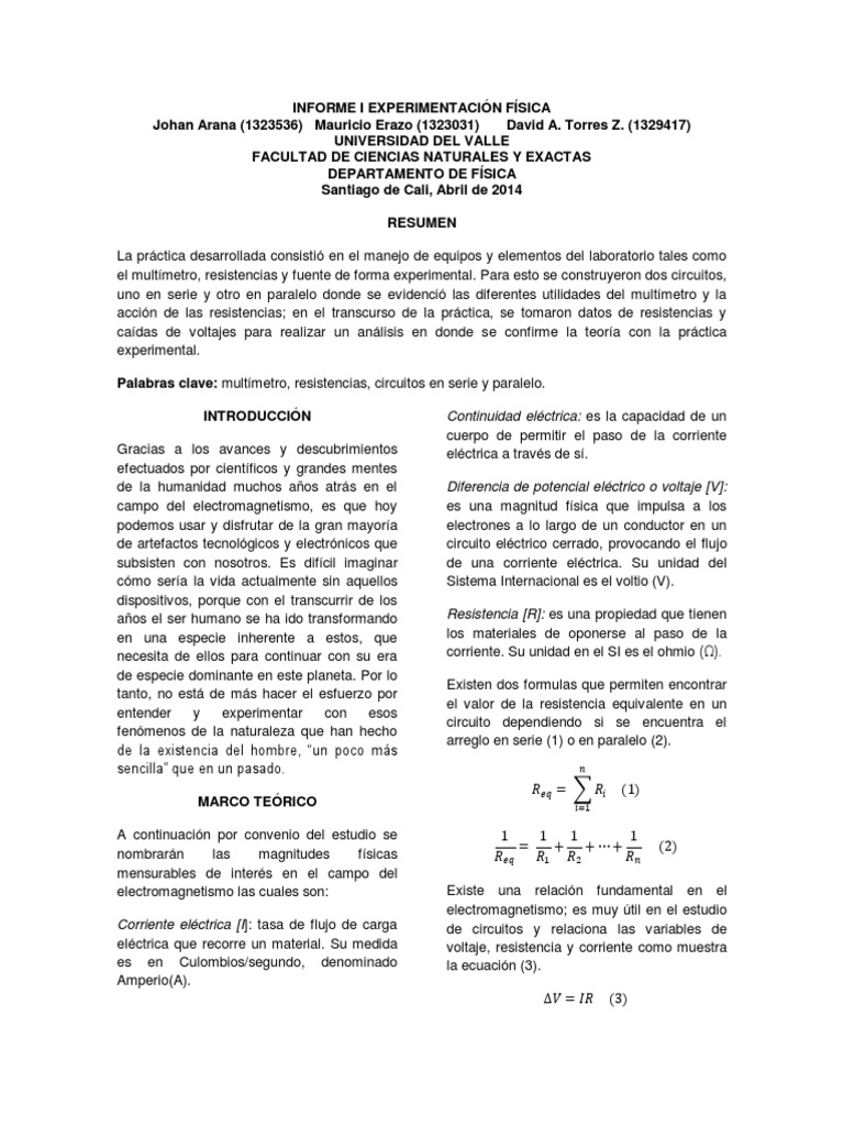 1. Informe experimentos física II.pdf Resistencia