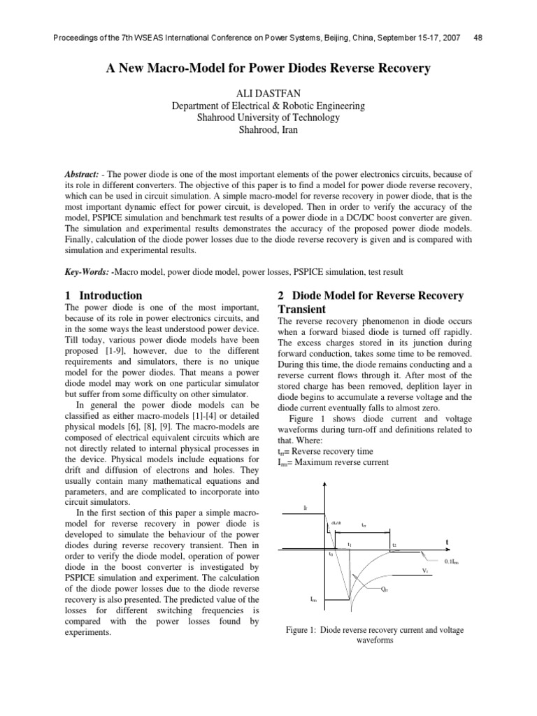 A New Macro-Model For Power Diodes Reverse Recovery PDF | Download Free ...
