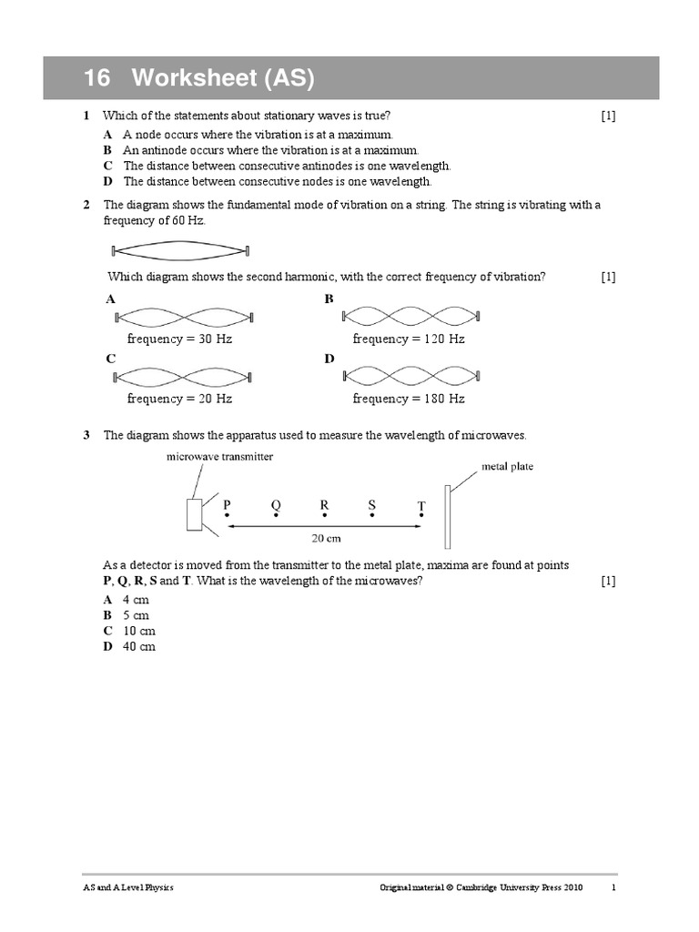 Worksheet 16 PDF | Waves | Frequency