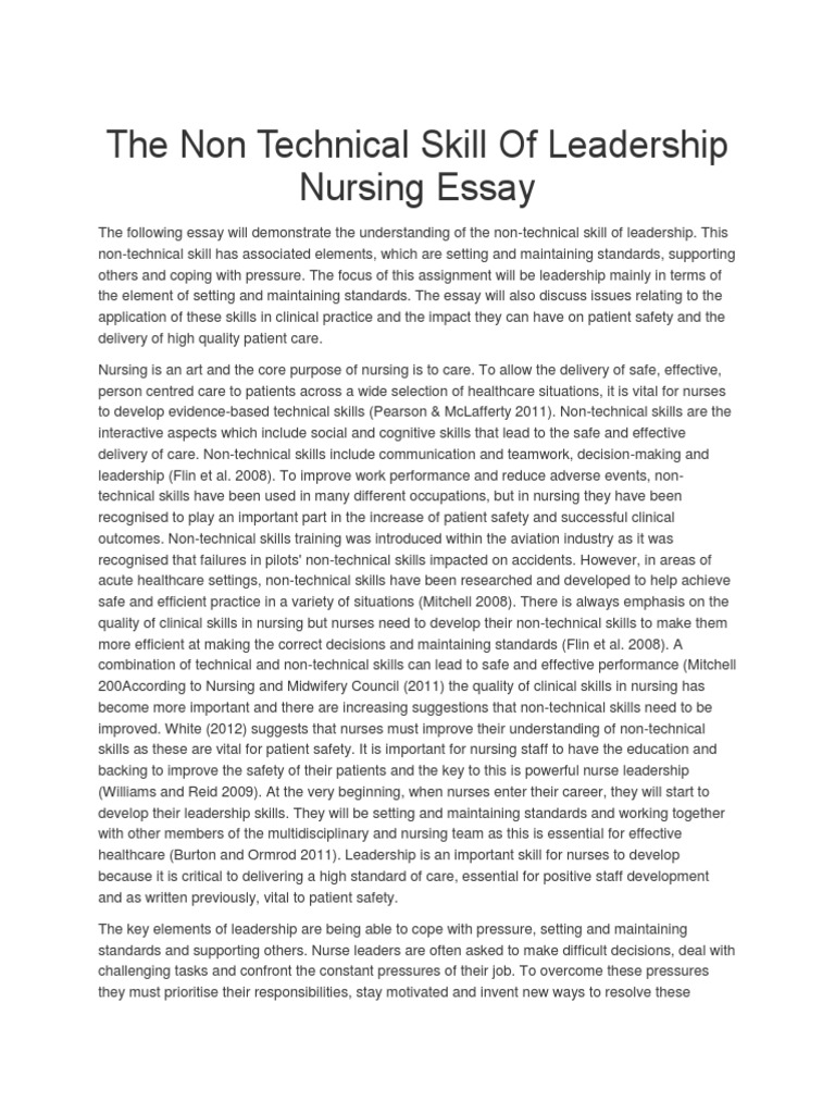The Non Technical Skill of Leadership Nursing Essay | PDF | Patient ...