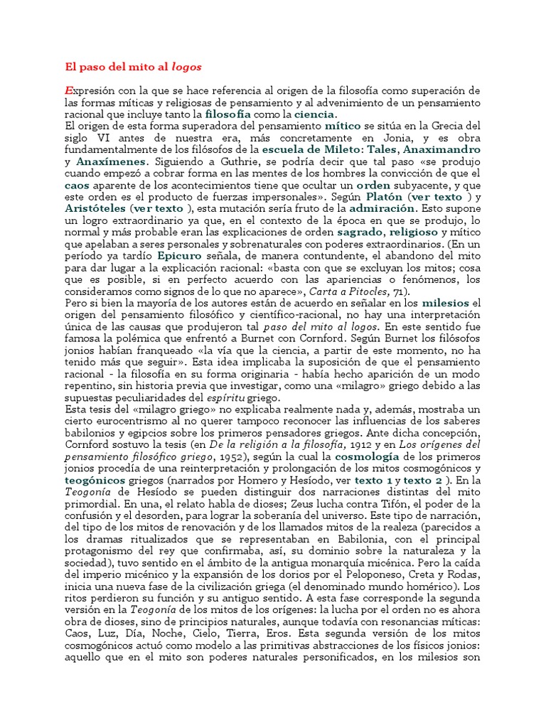 El paso del mito al logos.doc Mitología Epistemología
