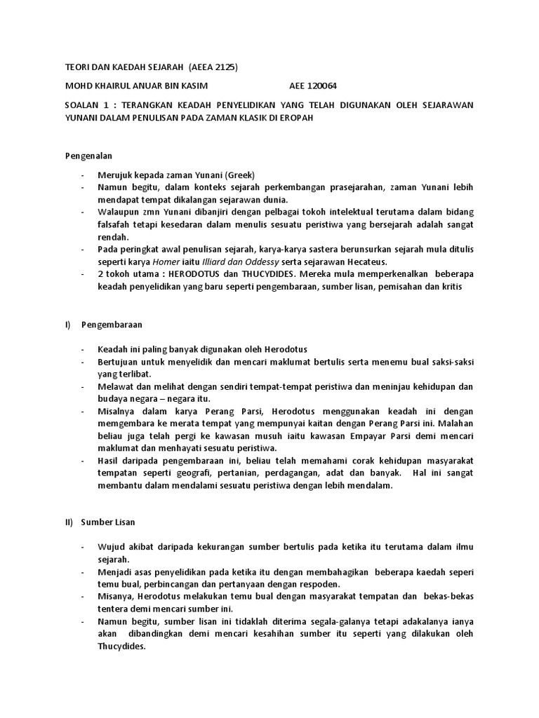 Kaedah Penyelidikan Sejarawan Yunani Pdf