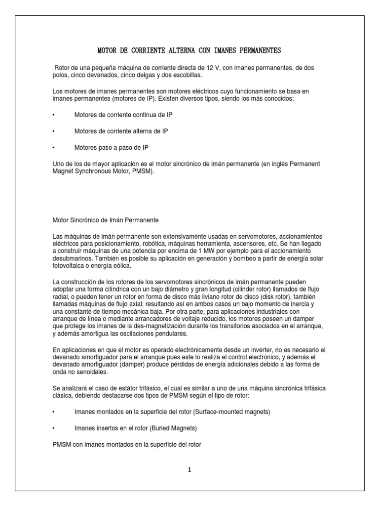 Motor de Corriente Alterna Con Imanes Permanentes | PDF | Física ...