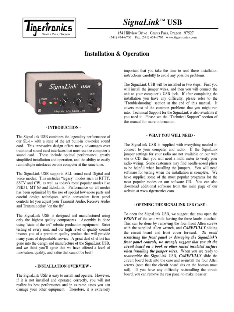 Signalink Usb Manual PDF Electrical Connector Usb