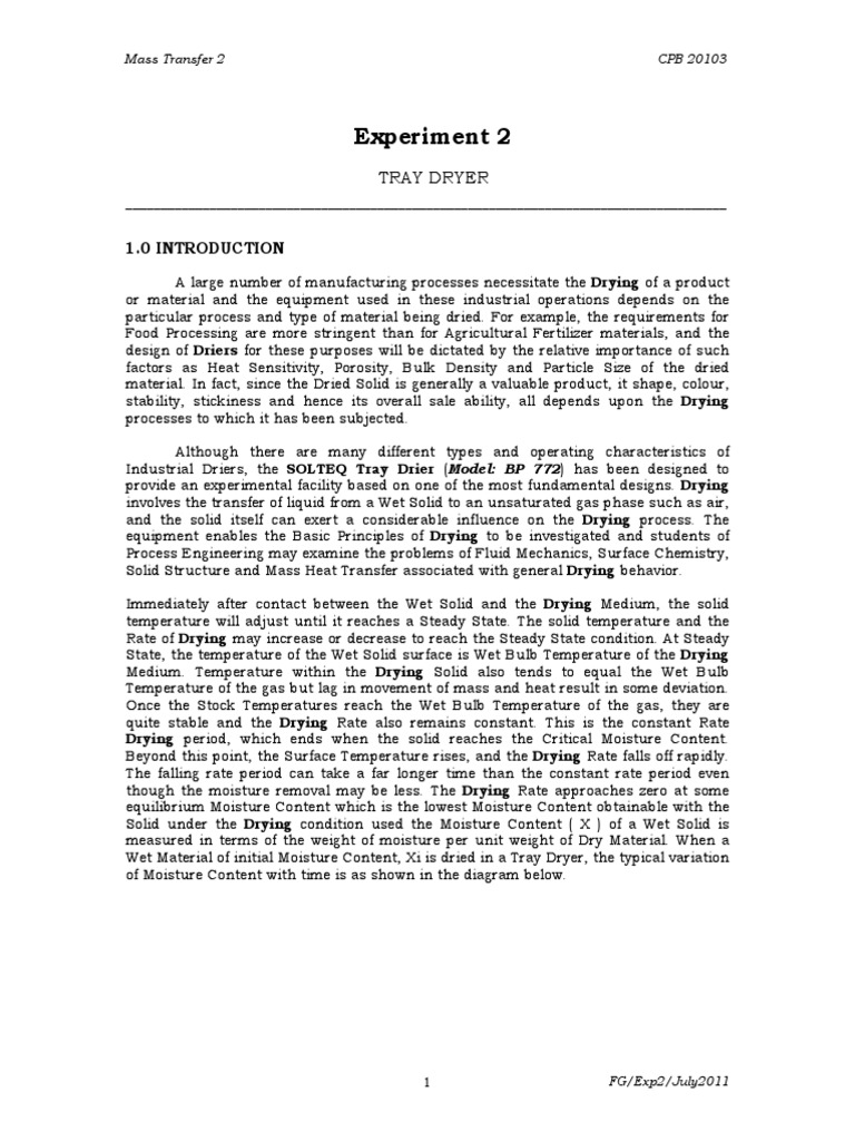 Tray Dryer Experiment PDF Solid Mechanical Fan