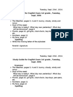 Study Guide For English Exam 1st Grade, Tuesday, Sept. 30th Grammar