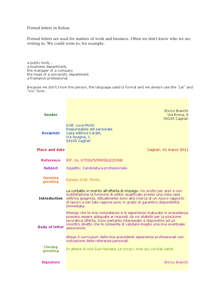 Formal Letters in Italian | PDF