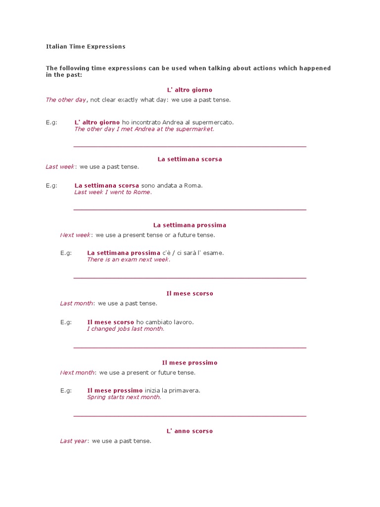 Italian Time Expressions | PDF
