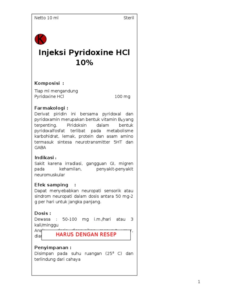 Dosis dan Indikasi Injeksi Piridoksin | PDF
