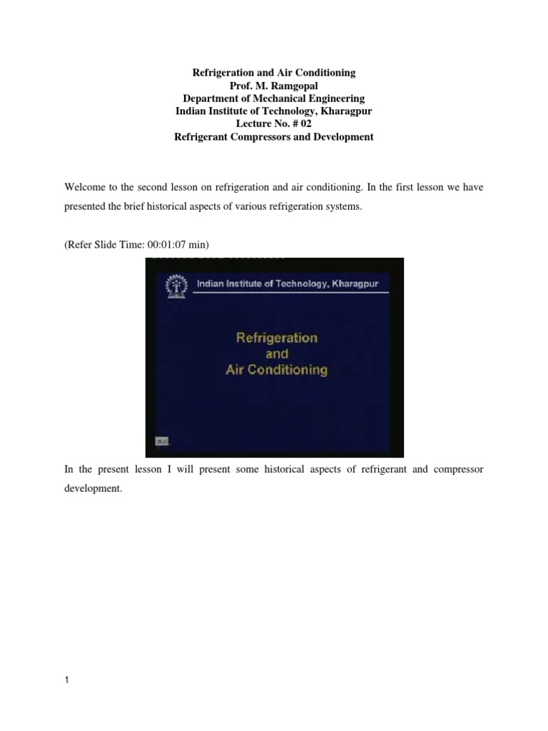 Refrigeration and Air Conditioning Lecture 02 Nptel PDF