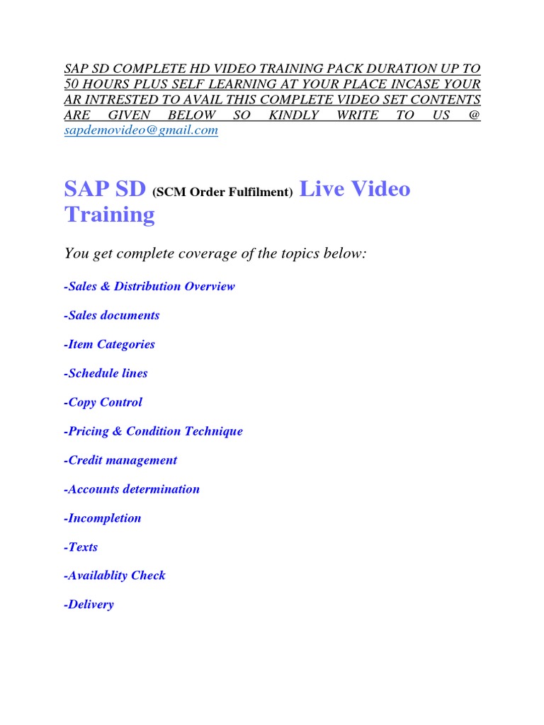 Sap SD Training Video Tutorial | PDF