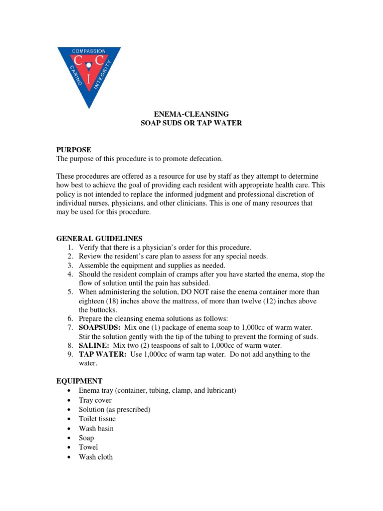 EnemaSoap Suds or Tap Water PDF Wellness Medical