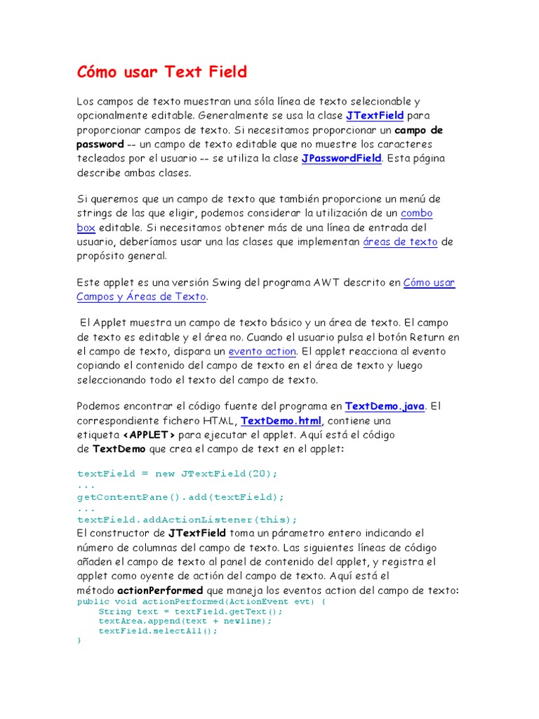 Uso de JTextField y Validación en Java | PDF | Java (lenguaje de ...