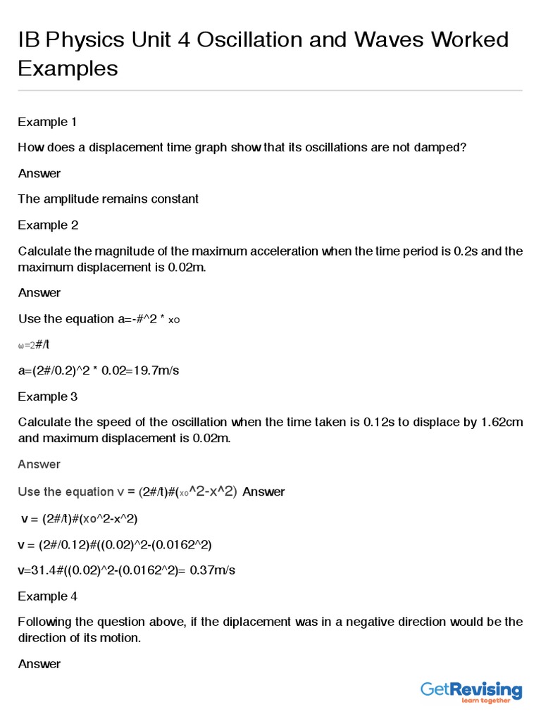 IB Physics: Oscillation and Waves Examples | PDF | Resonance | Waves