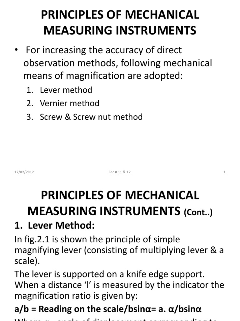 Mechanical Measuring Instruments Principles | PDF | Lever | Scientific ...