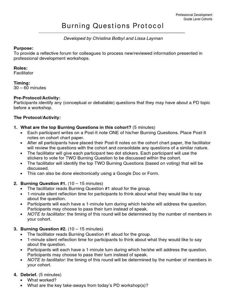 Burning Questions Protocol | PDF | Career & Growth