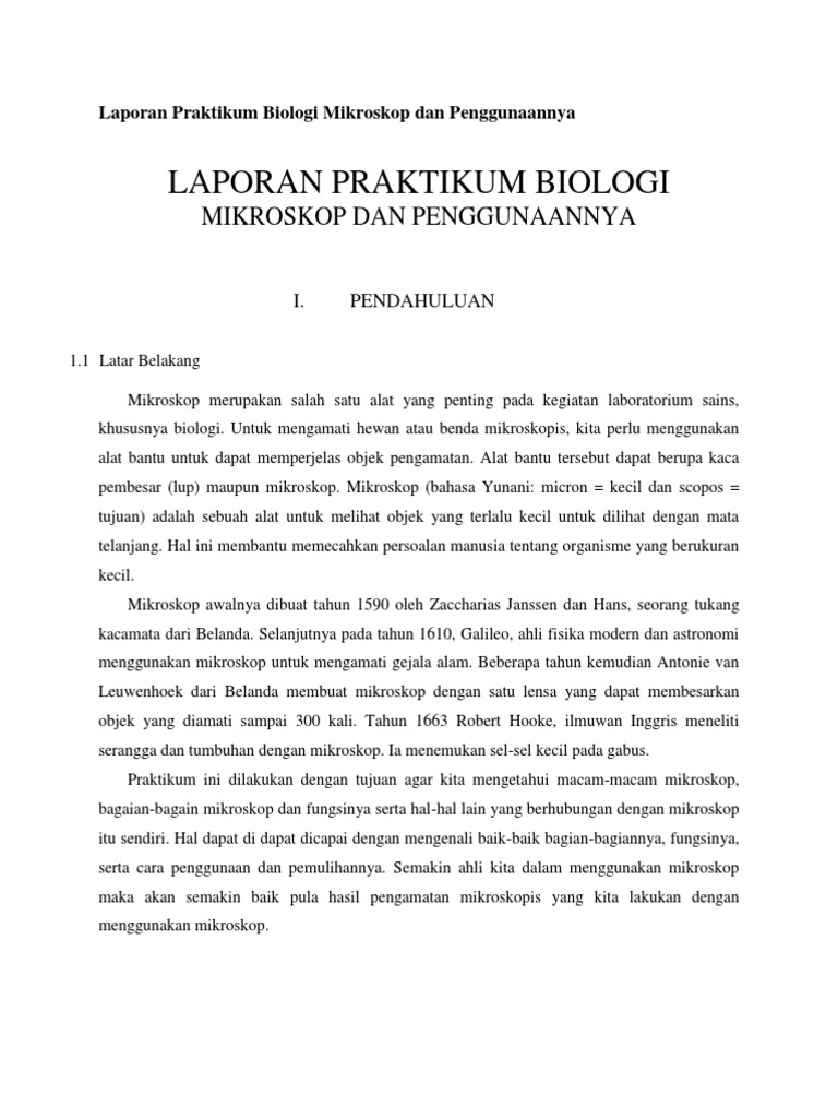 Laporan Praktikum Biologi Mikroskop Dan Penggunaannya