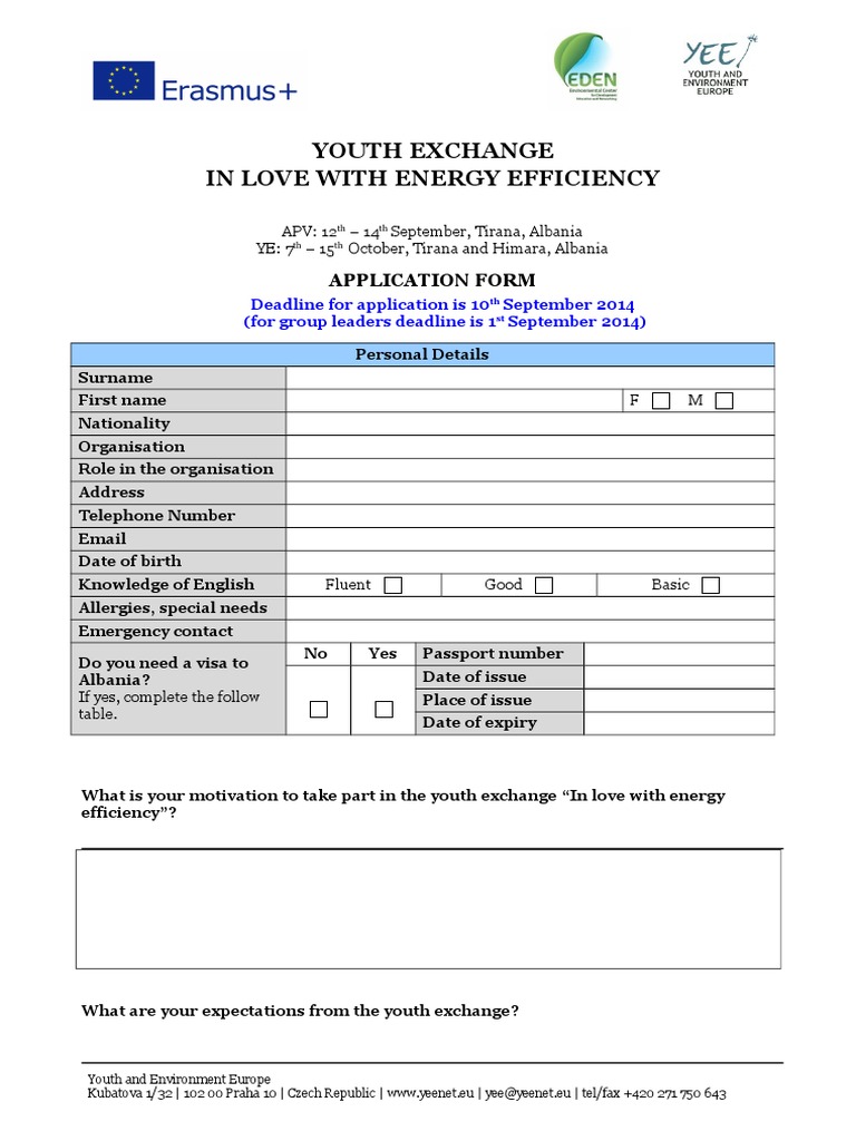 Youth Exchange Application: Energy Efficiency | PDF