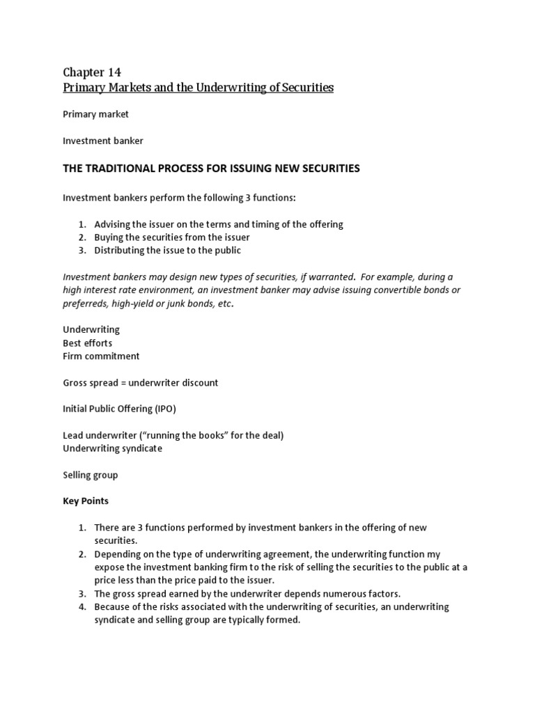 Underwriting New Securities Explained | PDF | Underwriting | Securities ...