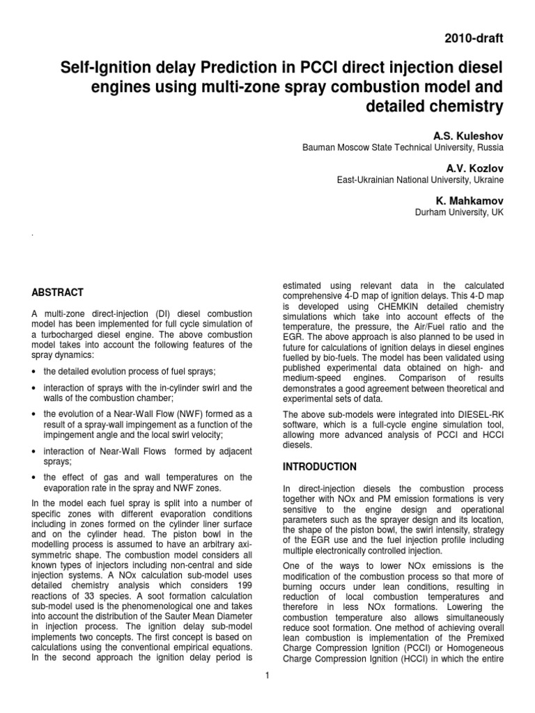 SelfIgnition Delay Prediction in PCCI Direct Injection Diesel Engines