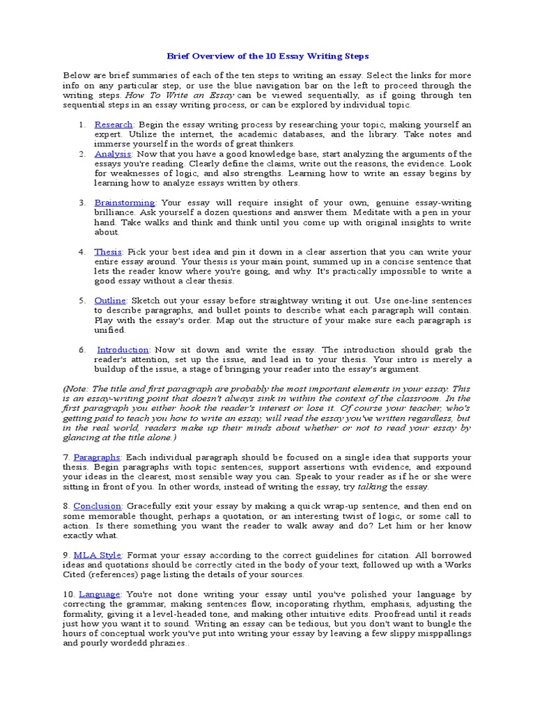 Brief Overview of The 19 Essay Writing Steps  PDF  Essays  Citation