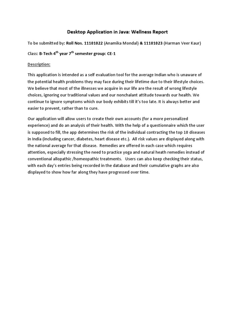 Java Wellness Report App for Health Risks | PDF