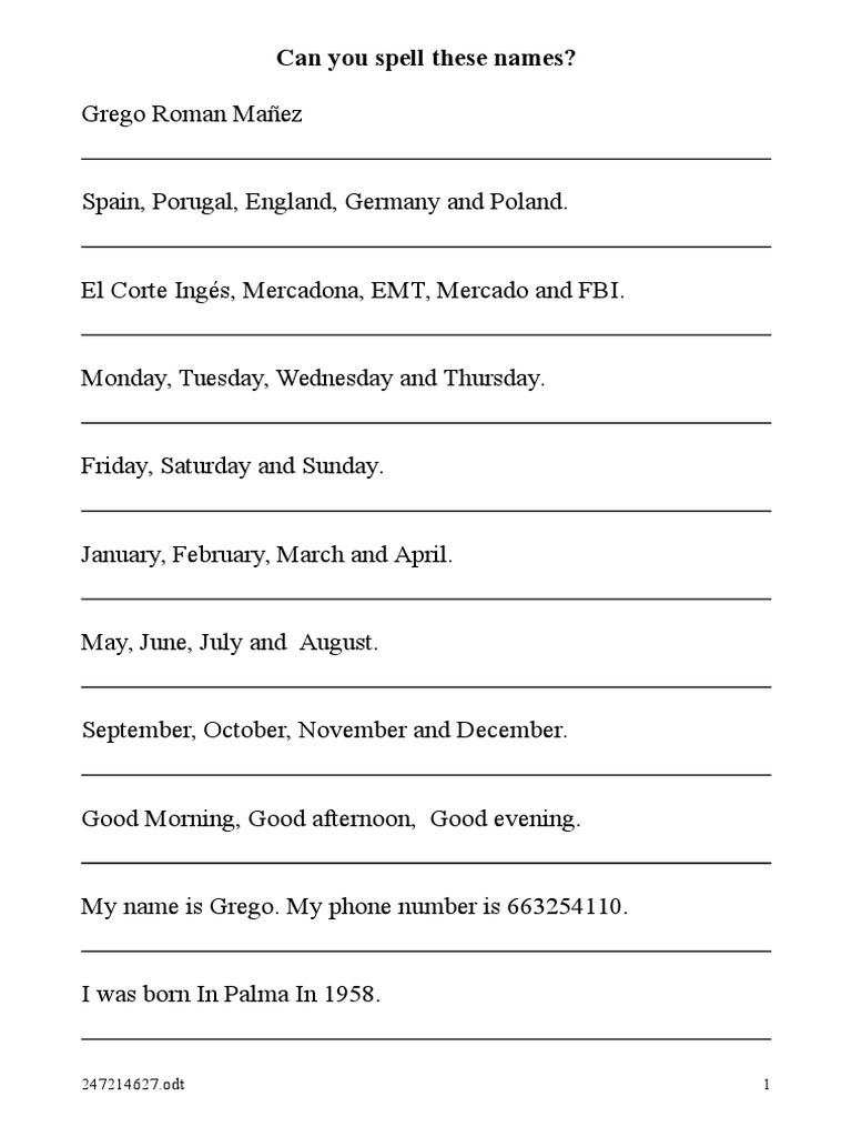 Name and Date Spelling Practice | PDF