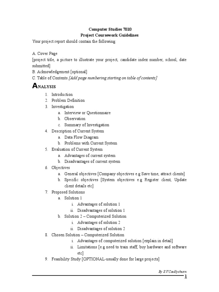 Computer Studies 7010 Project Coursework Guidelines: by S.V.Caullychurn ...