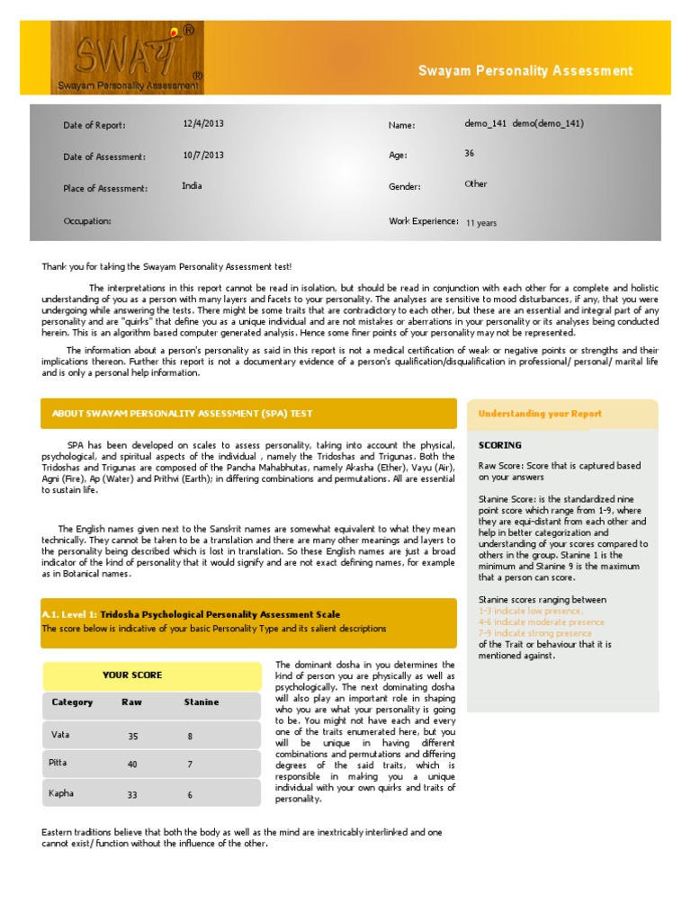 Personality Test Download Free Pdf Ayurveda Psychological Concepts