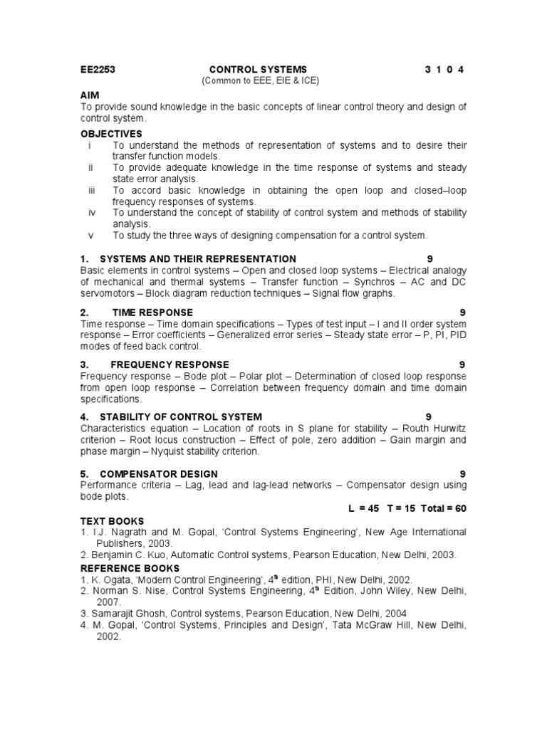 Control Systemssyllabus Control Theory Control Engineering