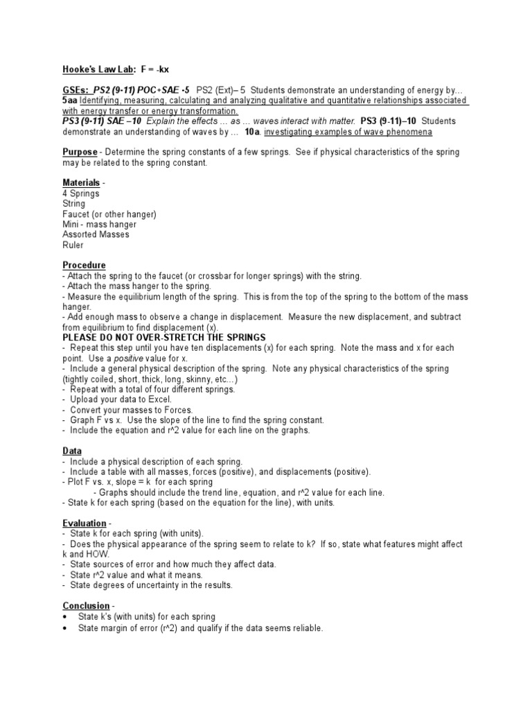 Hooke's Law Spring Constant Lab Guide | PDF | Physical Universe | Physics