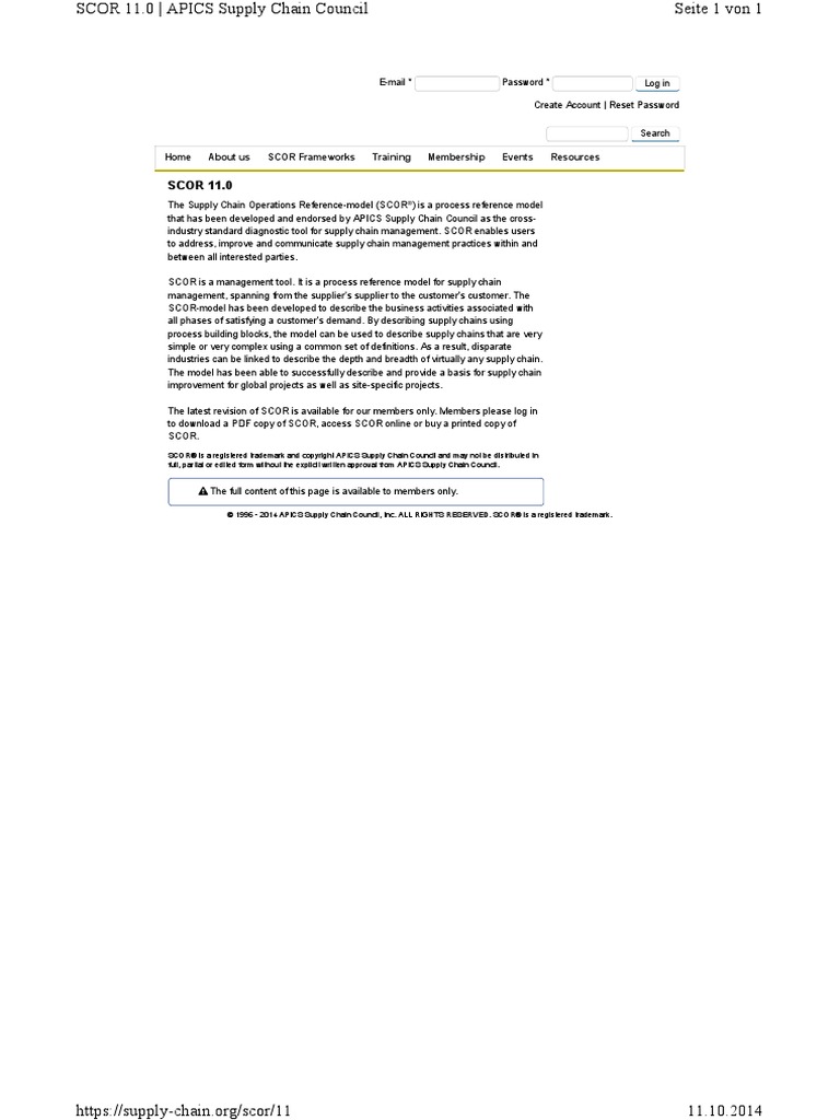 SCOR 11.0: Home About Us SCOR Frameworks Training Membership Events ...