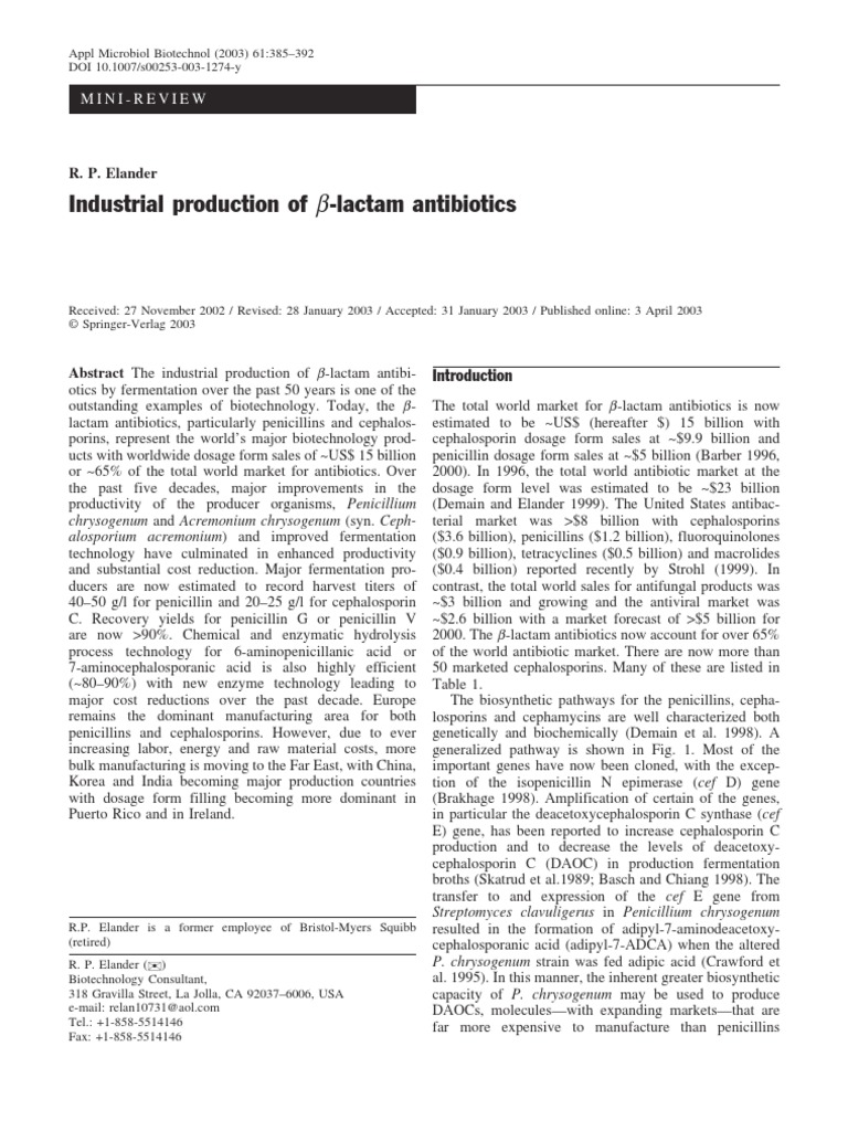 Industrial Production of β-Lactam Antibiotics | PDF | Beta Lactamase ...