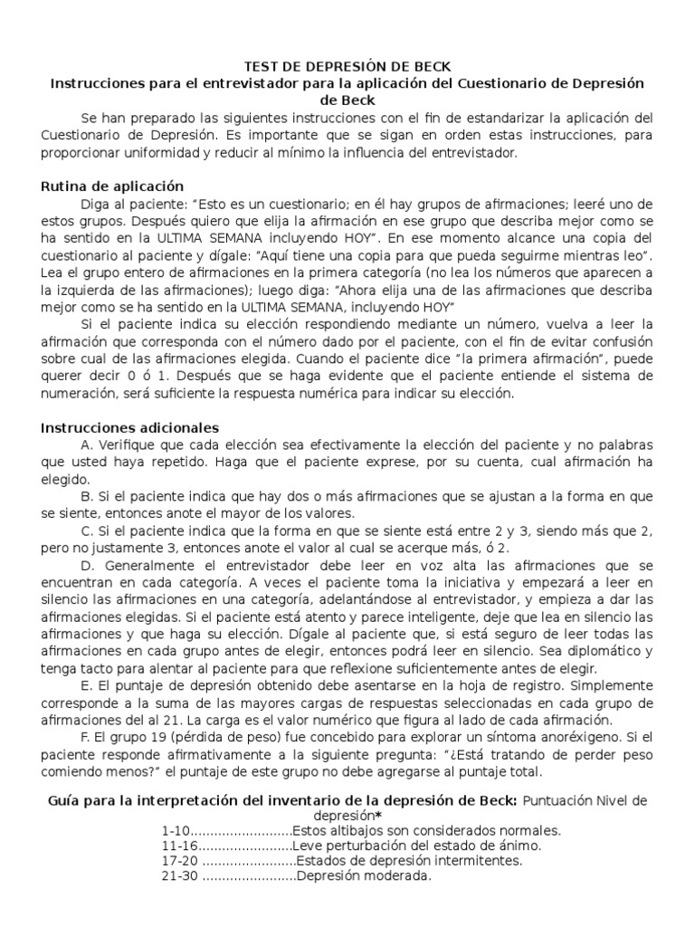 Test de Depresión de Beck | Ansiedad | Cuestionario