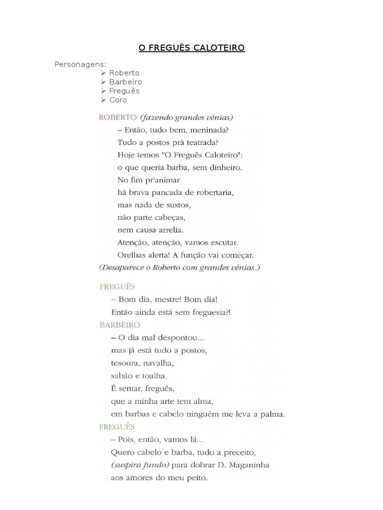 O Freguês Caloteiro | PDF