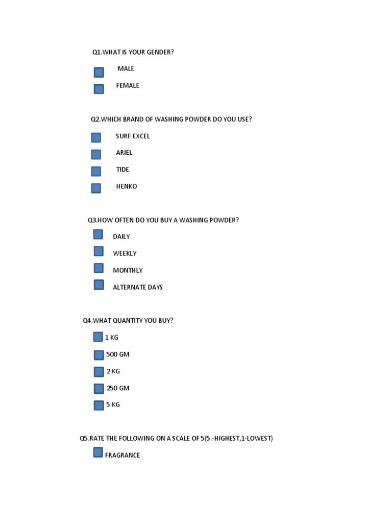 Packaging Questionnaire Cleaning Products Cleaning