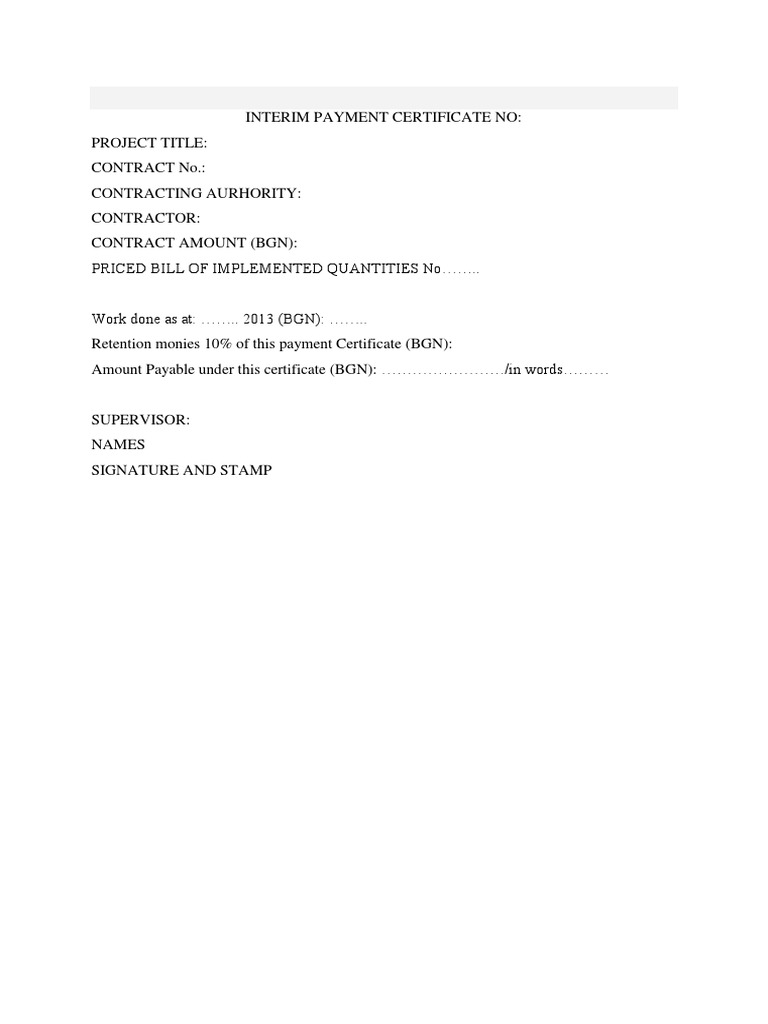 Interim Payment Certificate Template | PDF | Finance & Money Management