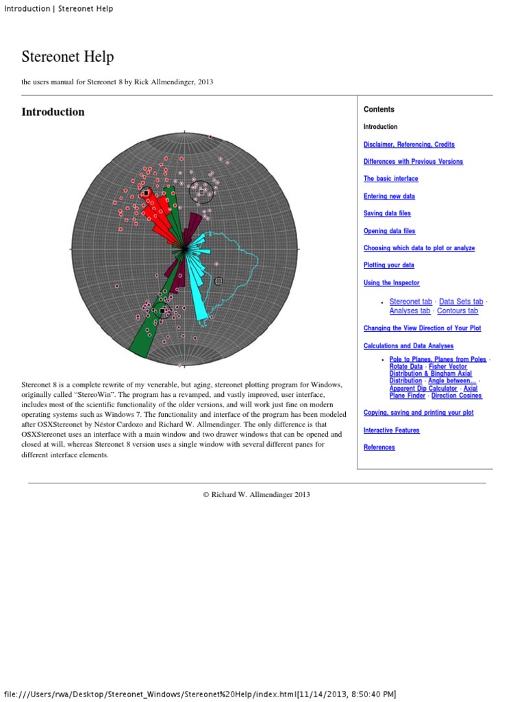 Stereonet Help | Cartesian Coordinate System | Tab (Gui)