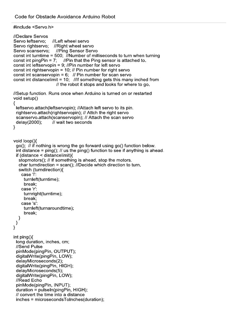 Code for Obstacle Avoidance Arduino Robot.pdf | Computing And ...