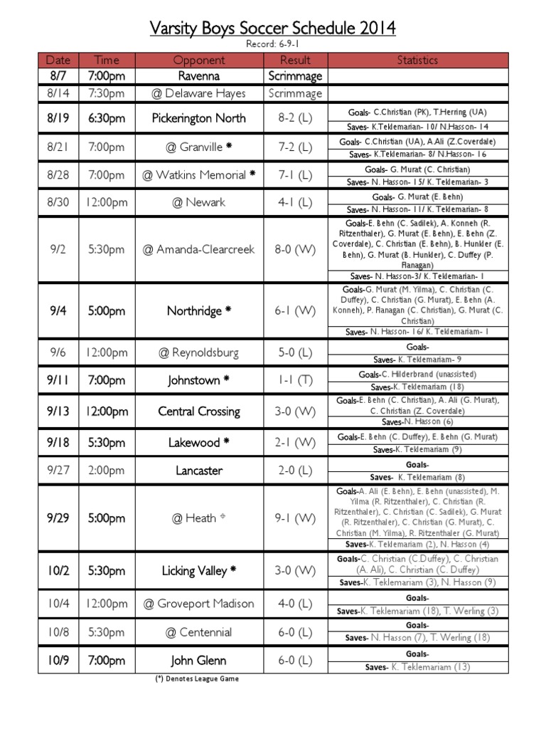 Varsity Schedule PDF