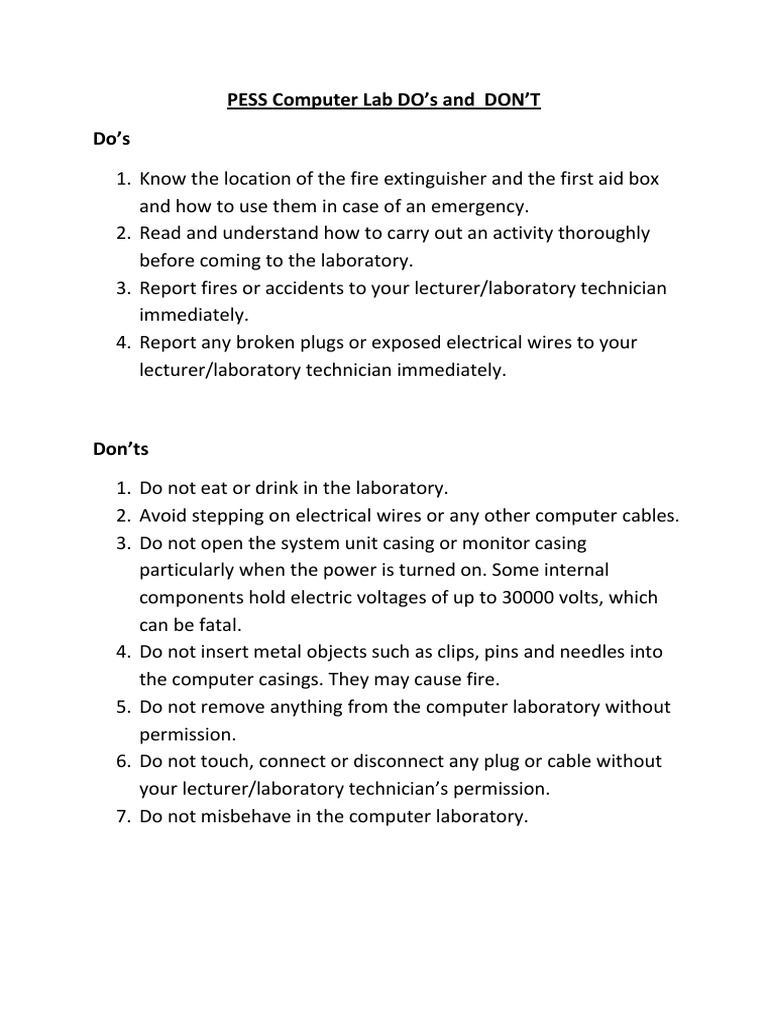 Computer Lab Safety Rules Electrical Connector Laboratories