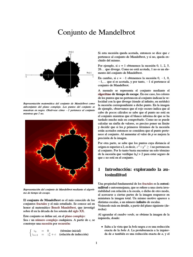 Definición y propiedades del conjunto de Mandelbrot | PDF | Geometría ...