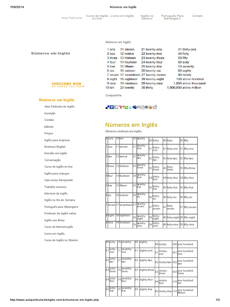 Numeros em Ingles (Numbers in English), PDF