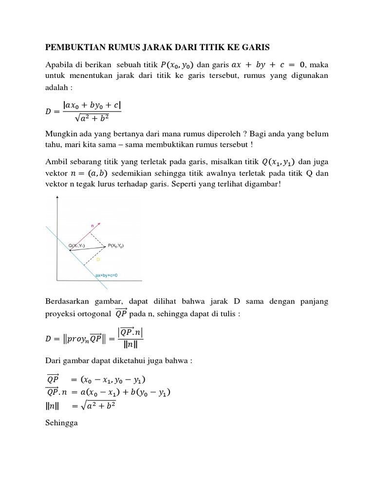 Pembuktian Rumus Jarak Dari Titik Ke Garis