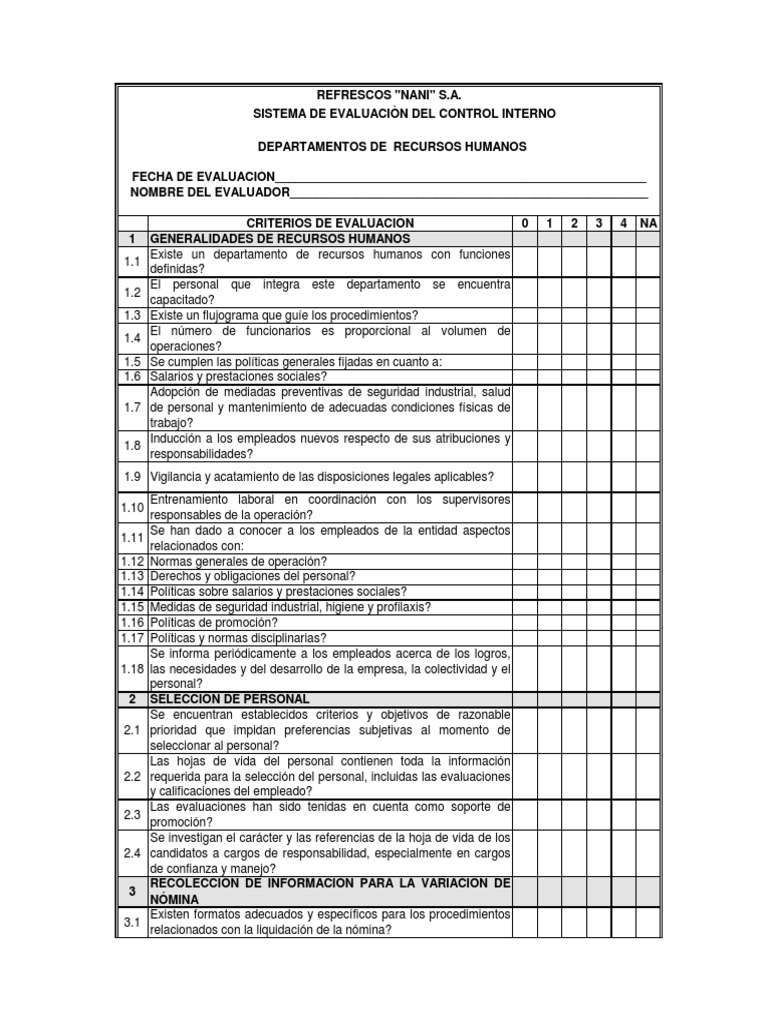 Evaluación de Control Interno RRHH | PDF | Recursos humanos | Business